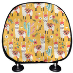 Yellow Llama Pattern Print Car Headrest Covers