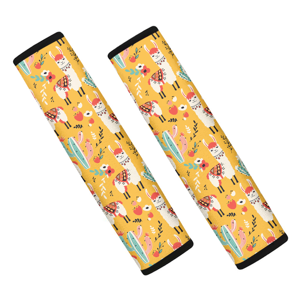 Yellow Llama Pattern Print Car Seat Belt Covers