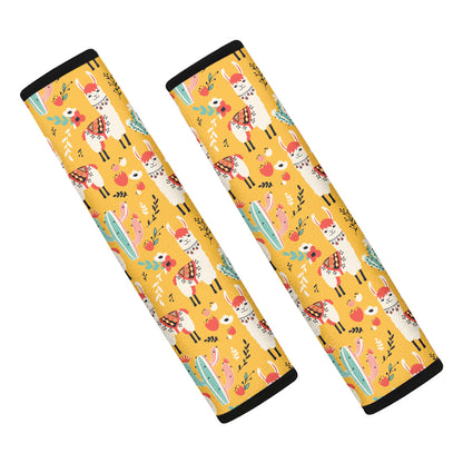 Yellow Llama Pattern Print Car Seat Belt Covers