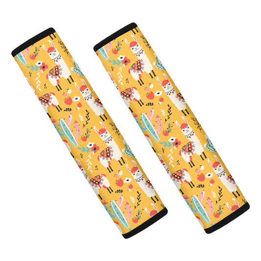 Yellow Llama Pattern Print Car Seat Belt Covers