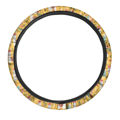 Yellow Llama Pattern Print Car Steering Wheel Cover