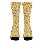 Yellow Llama Pattern Print Crew Socks