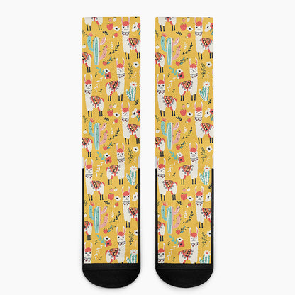 Yellow Llama Pattern Print Crew Socks