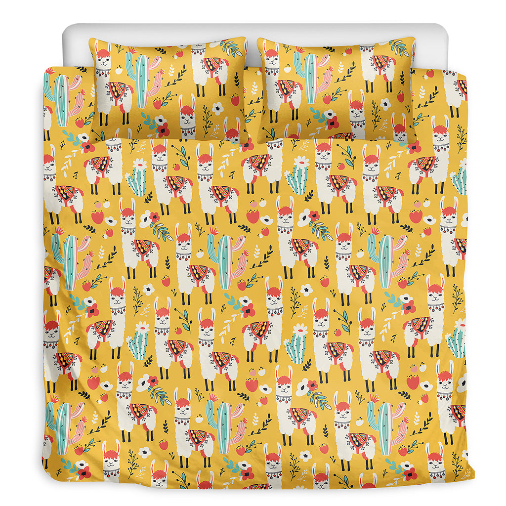 Yellow Llama Pattern Print Duvet Cover Bedding Set