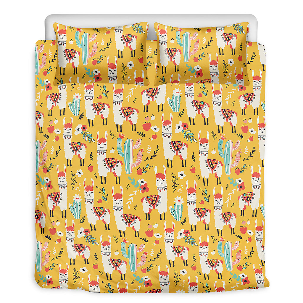 Yellow Llama Pattern Print Duvet Cover Bedding Set