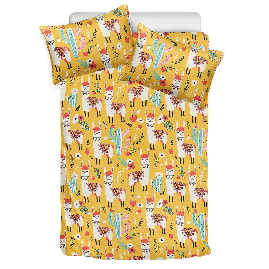 Yellow Llama Pattern Print Duvet Cover Bedding Set