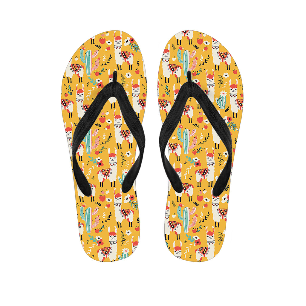 Yellow Llama Pattern Print Flip Flops