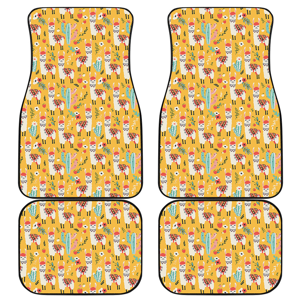 Yellow Llama Pattern Print Front and Back Car Floor Mats