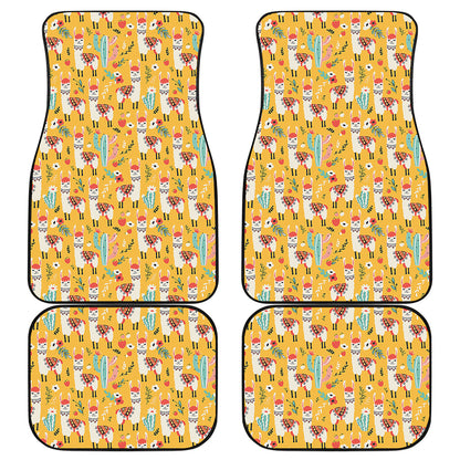 Yellow Llama Pattern Print Front and Back Car Floor Mats