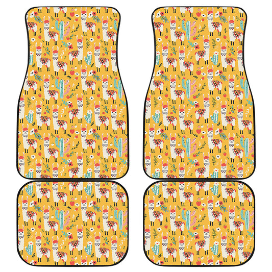 Yellow Llama Pattern Print Front and Back Car Floor Mats