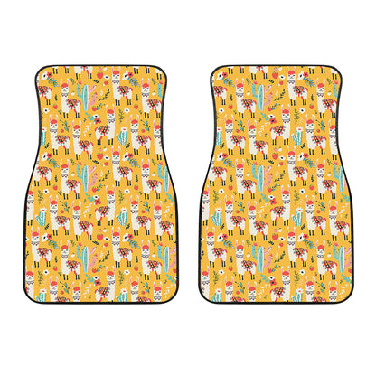 Yellow Llama Pattern Print Front Car Floor Mats