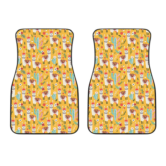 Yellow Llama Pattern Print Front Car Floor Mats