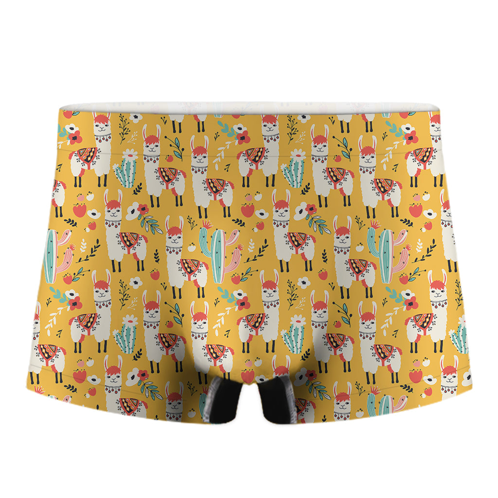 Yellow Llama Pattern Print Men's Boxer Briefs