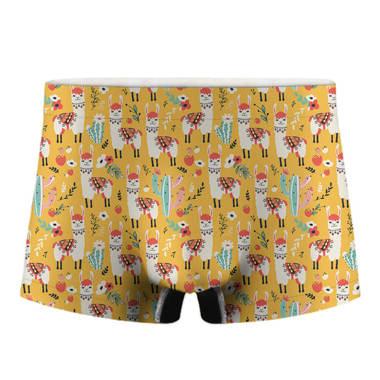 Yellow Llama Pattern Print Men's Boxer Briefs