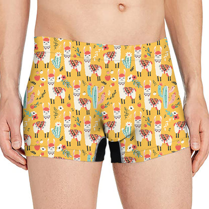 Yellow Llama Pattern Print Men's Boxer Briefs