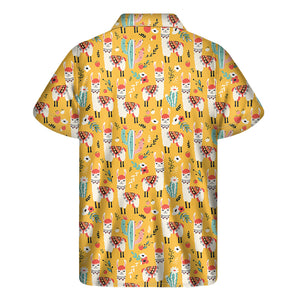 Yellow Llama Pattern Print Men's Short Sleeve Shirt