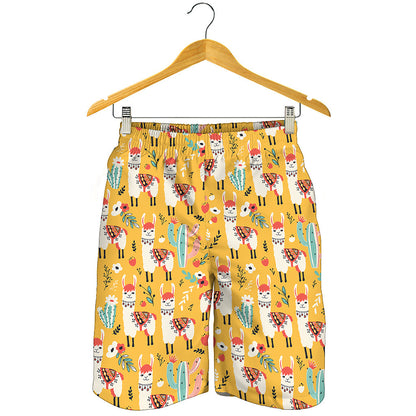 Yellow Llama Pattern Print Men's Shorts