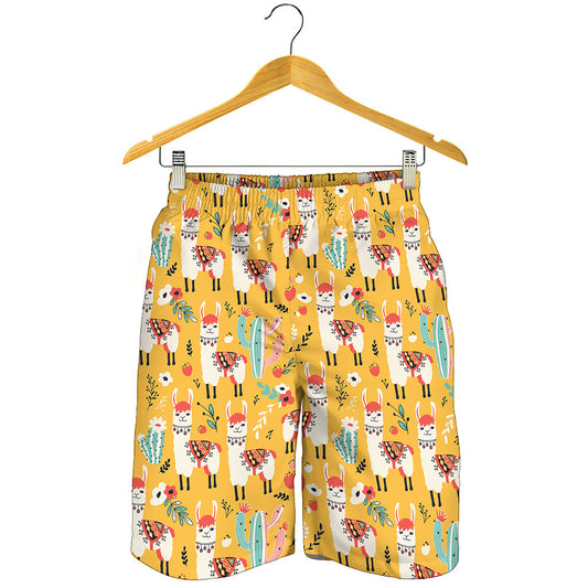 Yellow Llama Pattern Print Men's Shorts