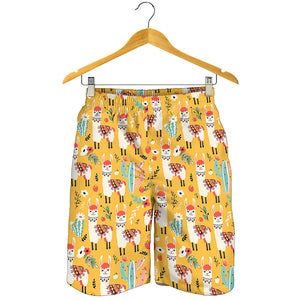 Yellow Llama Pattern Print Men's Shorts