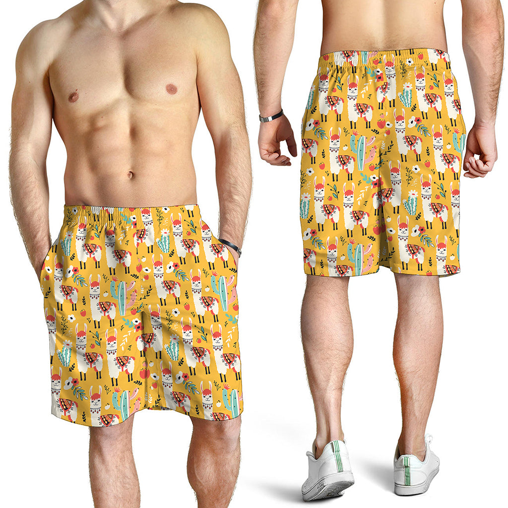 Yellow Llama Pattern Print Men's Shorts