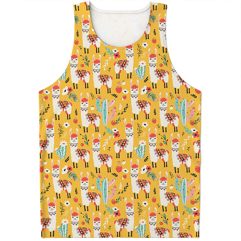 Yellow Llama Pattern Print Men's Tank Top