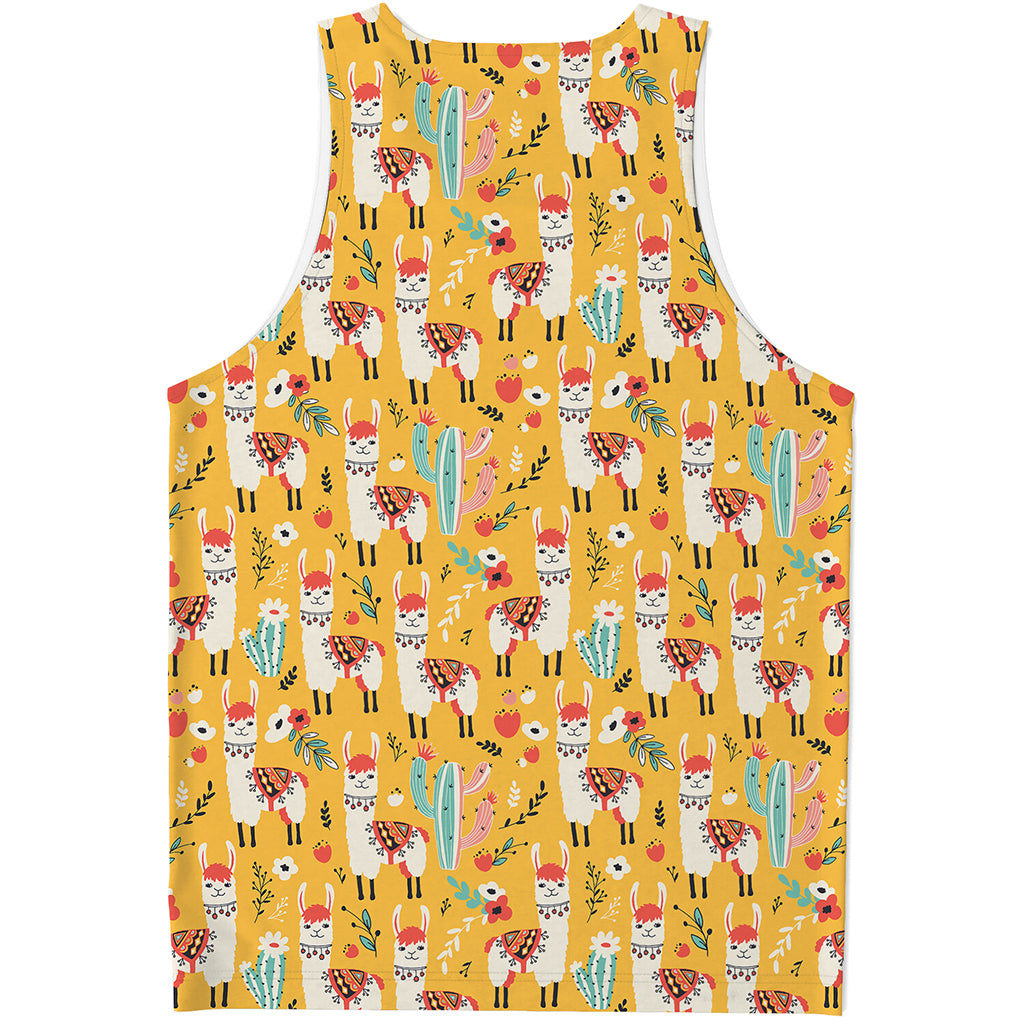 Yellow Llama Pattern Print Men's Tank Top