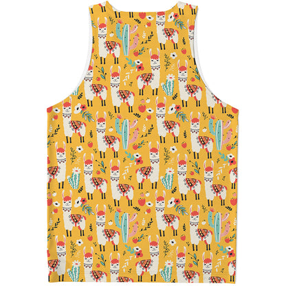 Yellow Llama Pattern Print Men's Tank Top