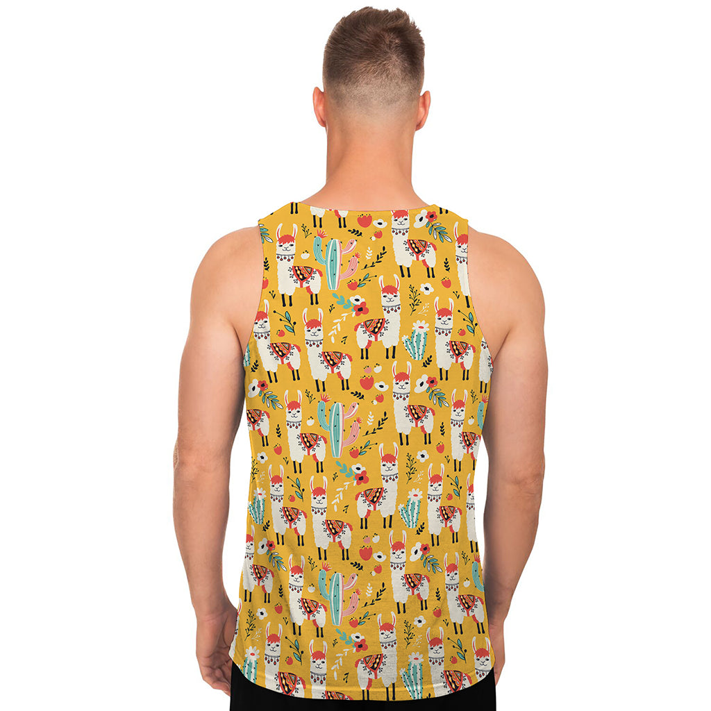 Yellow Llama Pattern Print Men's Tank Top