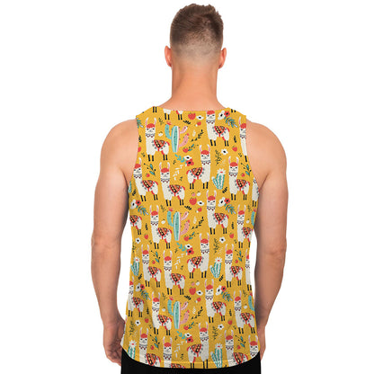 Yellow Llama Pattern Print Men's Tank Top