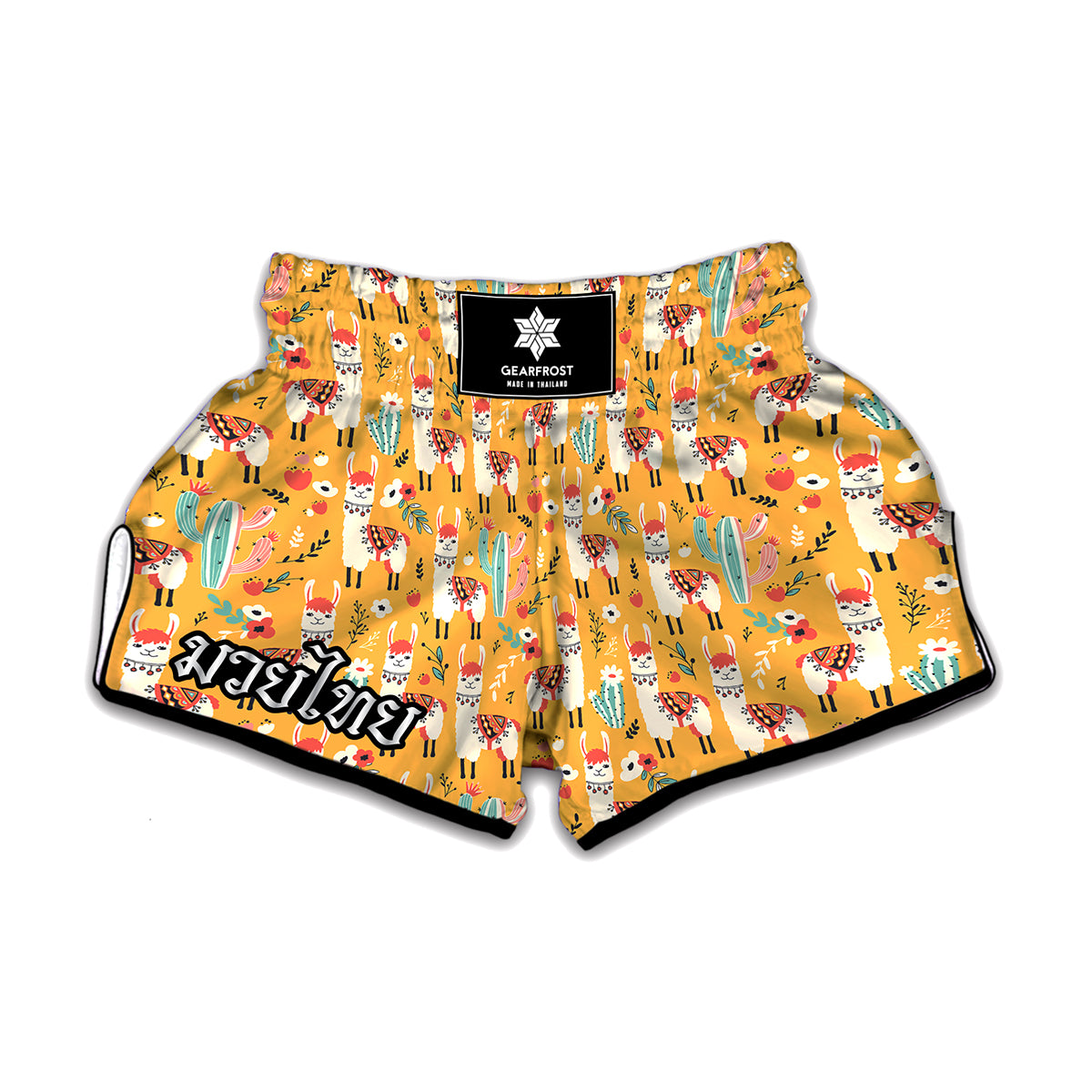 Yellow Llama Pattern Print Muay Thai Boxing Shorts