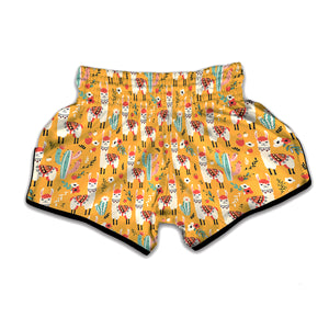 Yellow Llama Pattern Print Muay Thai Boxing Shorts