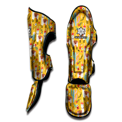 Yellow Llama Pattern Print Muay Thai Shin Guard