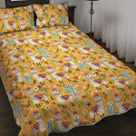 Yellow Llama Pattern Print Quilt Bed Set