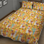 Yellow Llama Pattern Print Quilt Bed Set