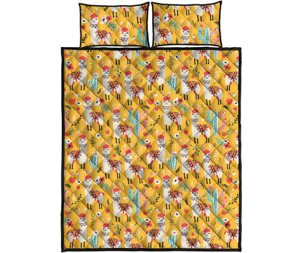 Yellow Llama Pattern Print Quilt Bed Set