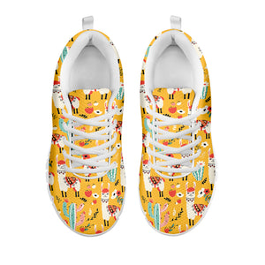 Yellow Llama Pattern Print White Sneakers