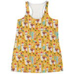Yellow Llama Pattern Print Women's Racerback Tank Top