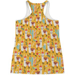 Yellow Llama Pattern Print Women's Racerback Tank Top
