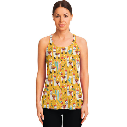 Yellow Llama Pattern Print Women's Racerback Tank Top