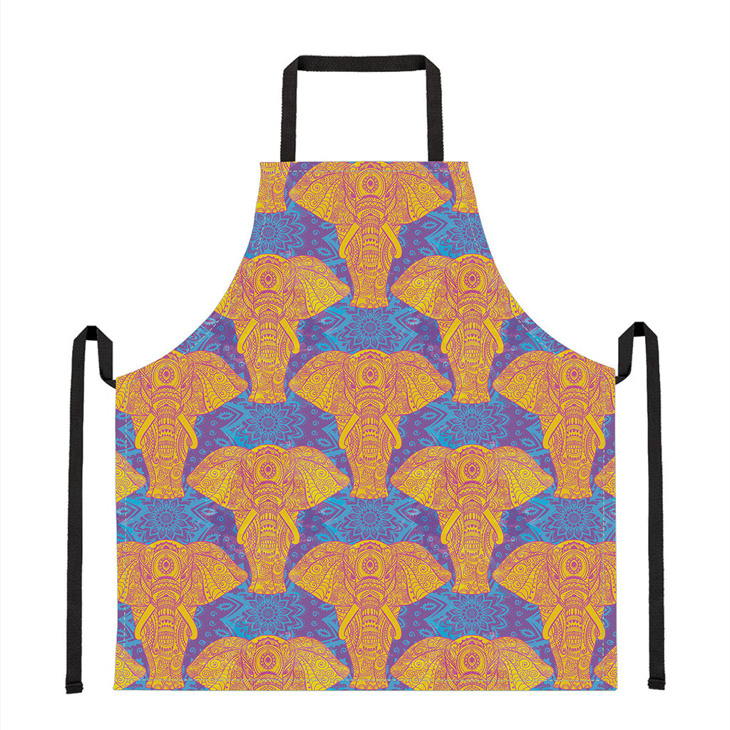 Yellow Mandala Elephant Pattern Print Apron