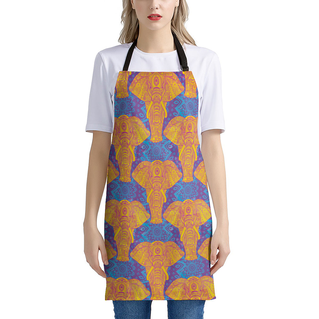 Yellow Mandala Elephant Pattern Print Apron