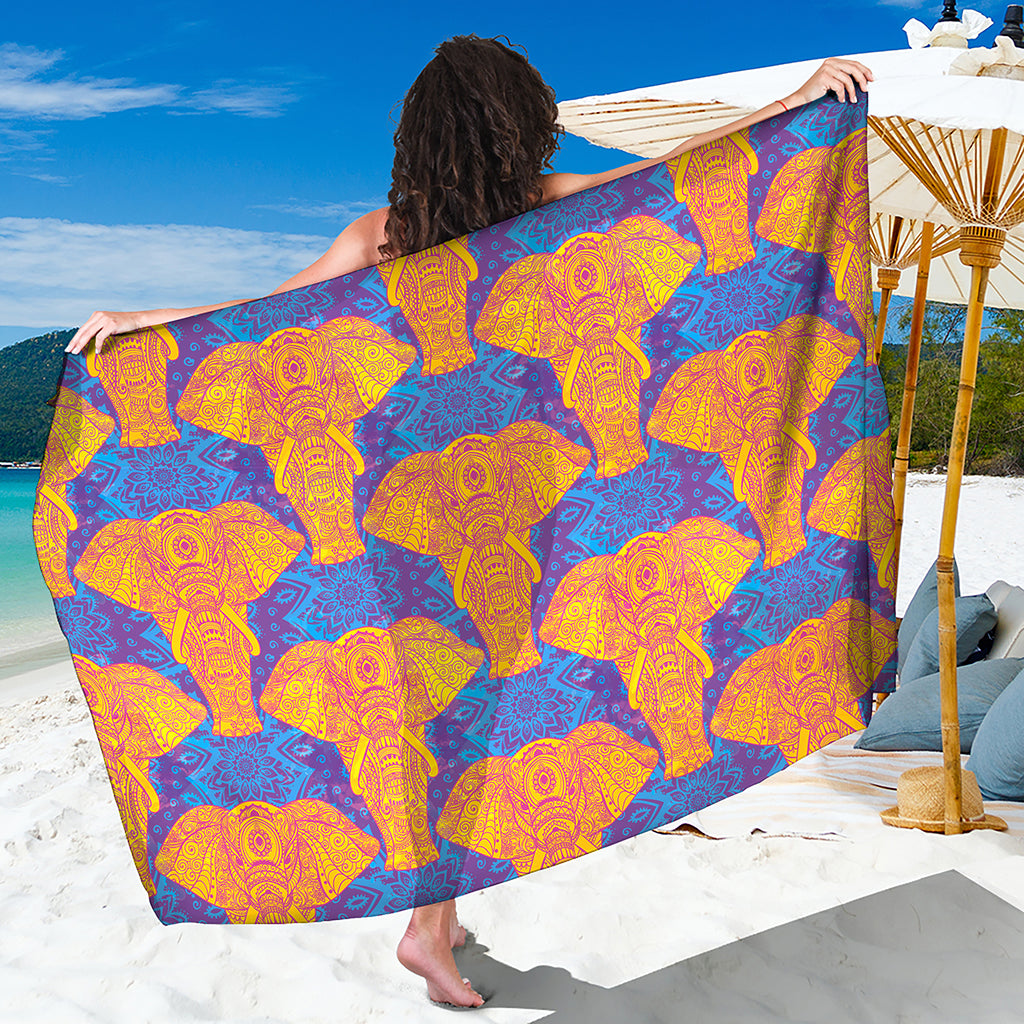 Yellow Mandala Elephant Pattern Print Beach Sarong Wrap