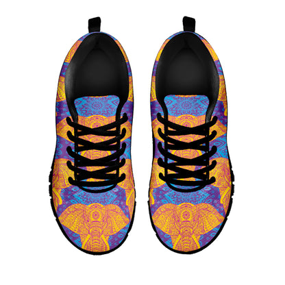 Yellow Mandala Elephant Pattern Print Black Sneakers