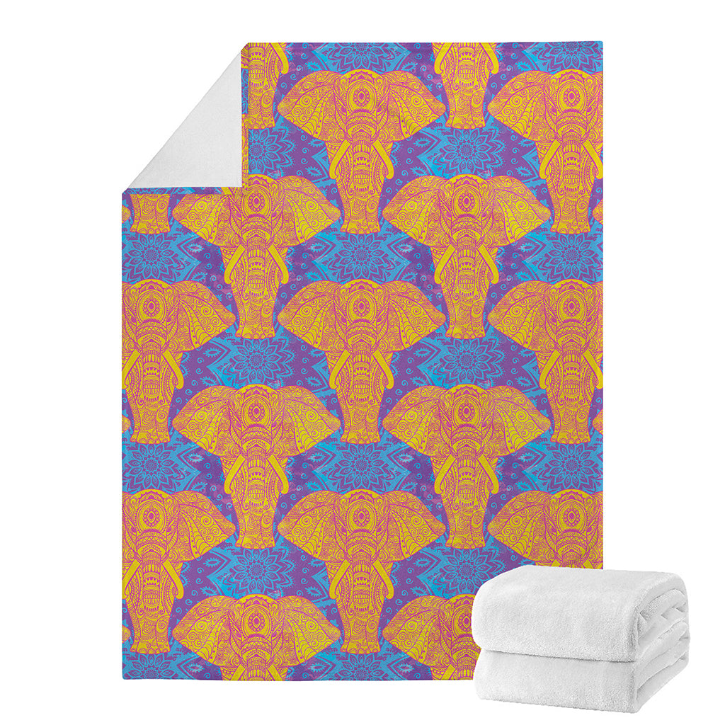 Yellow Mandala Elephant Pattern Print Blanket