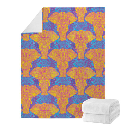 Yellow Mandala Elephant Pattern Print Blanket