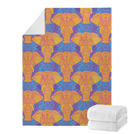 Yellow Mandala Elephant Pattern Print Blanket