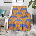 Yellow Mandala Elephant Pattern Print Blanket