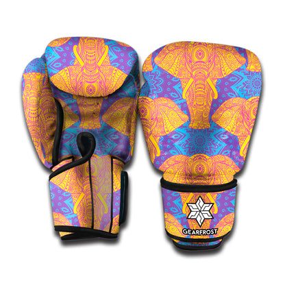 Yellow Mandala Elephant Pattern Print Boxing Gloves