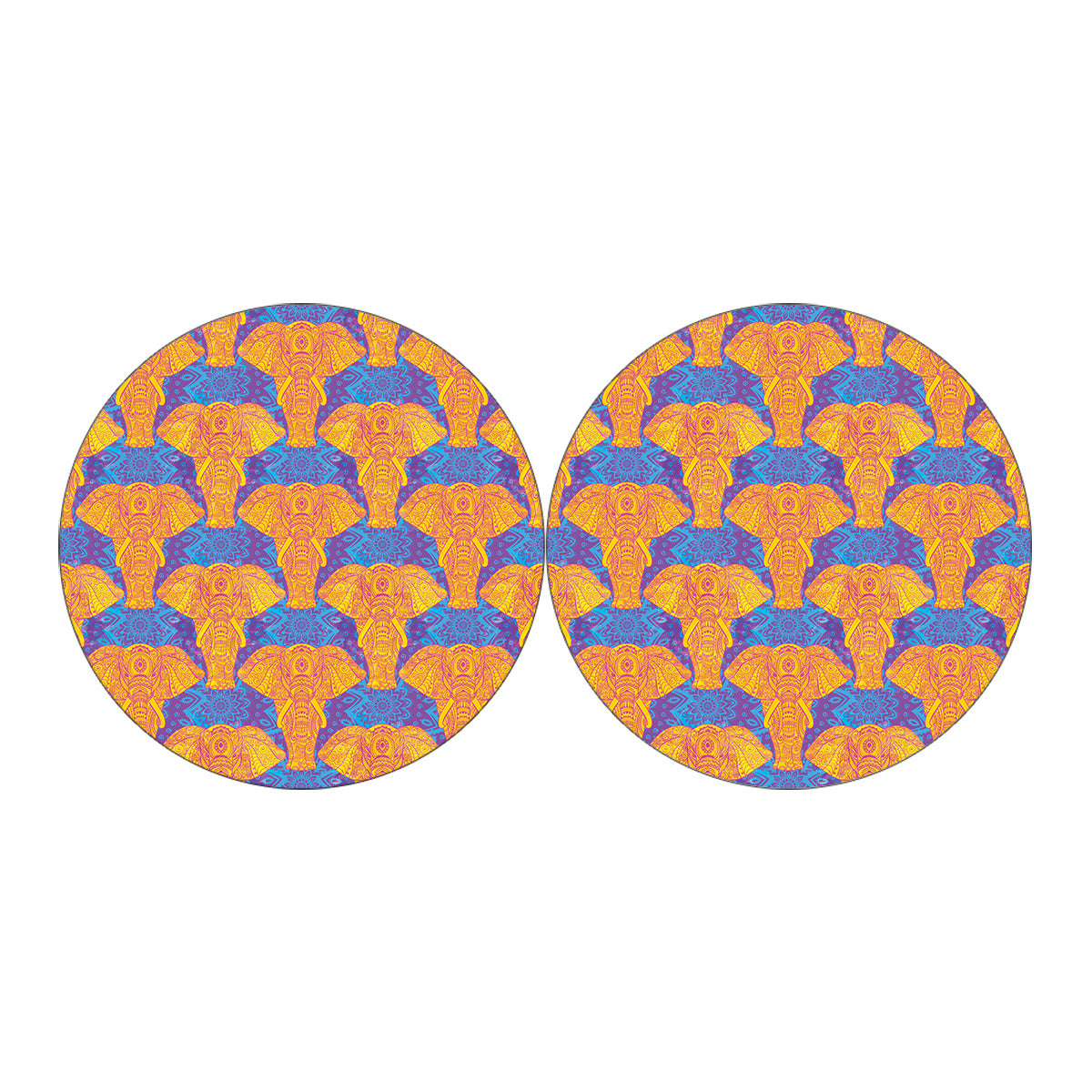 Yellow Mandala Elephant Pattern Print Car Coasters