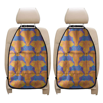 Yellow Mandala Elephant Pattern Print Car Seat Organizers